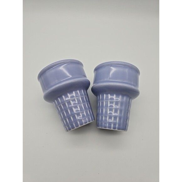 The Monkey and the Peddler Stoneware Ice Cream Cone Cups set of 2 Blue Dishes - Picture 3 of 8